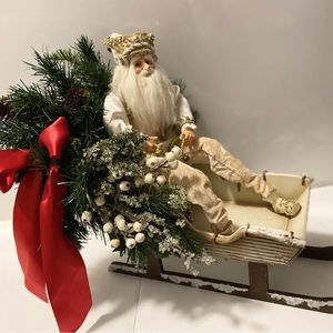Sleigh Santa's Sleigh With Santa Off White Christmas Decoration Set New